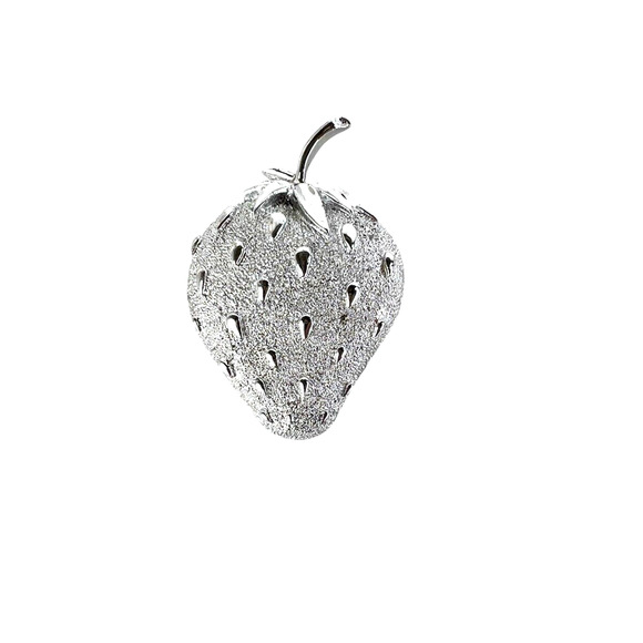 Sarah Coventry Strawberry Ice Brooch Textured Silver Tone Fruit Pin 2" Vintage - Picture 1 of 10